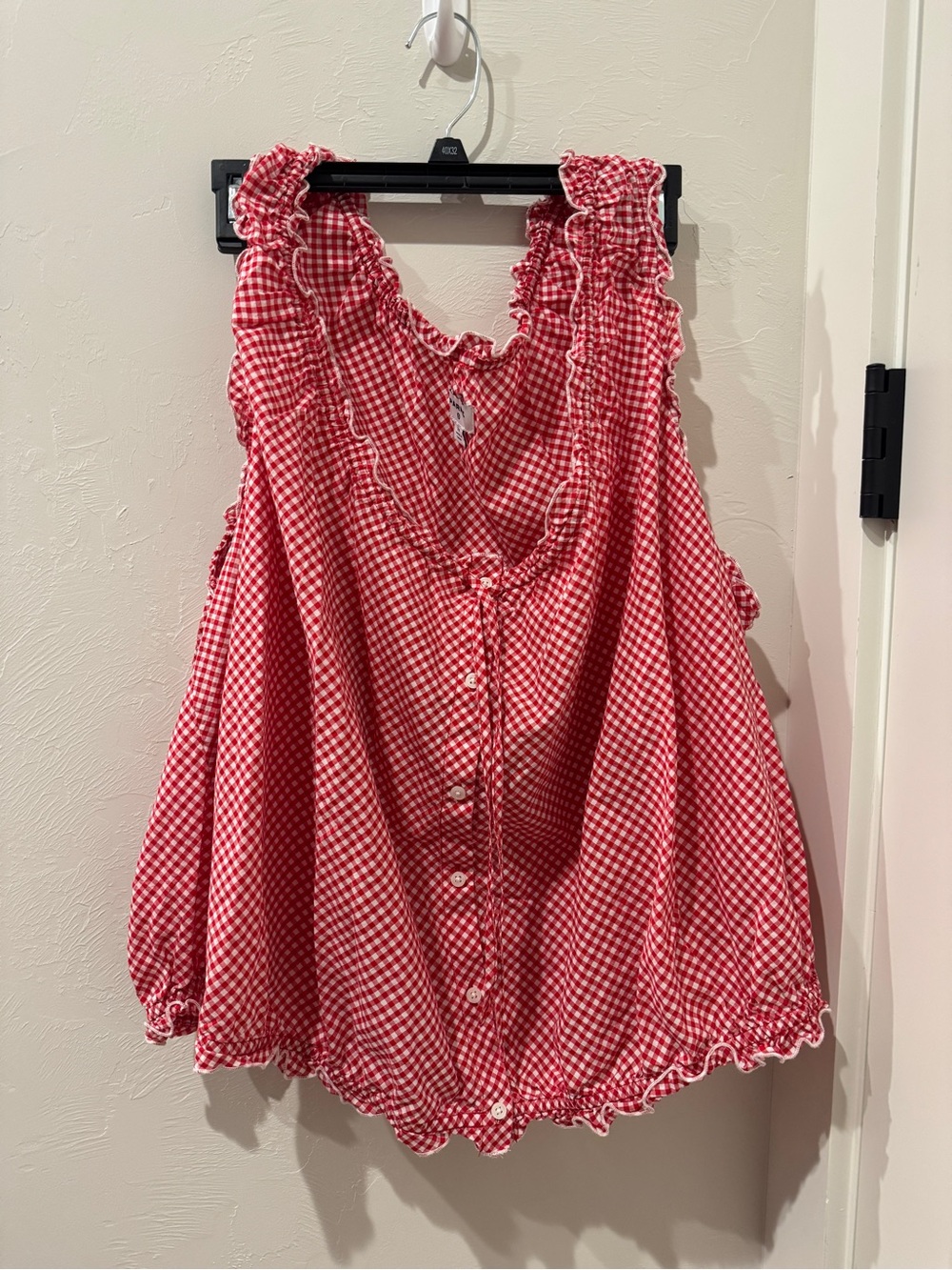 Parker Red Gingham Ruffle Button-Front Tunic